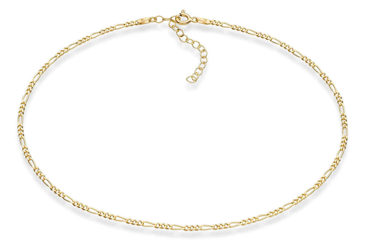 Miabella 18K Gold Over 925 Sterling Silver Figaro, Beaded Singapore, Sparkle, Cuban Link Chain, Adjustable Choker Necklace for Women Made in Italy (Figaro, Length 15+2 Inches,)