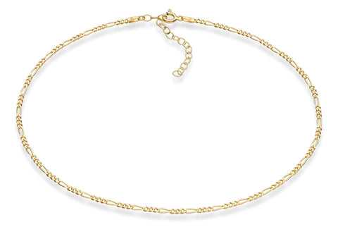 Miabella 18K Gold Over 925 Sterling Silver Figaro, Beaded Singapore, Sparkle, Cuban Link Chain, Adjustable Choker Necklace for Women Made in Italy (Figaro, Length 15+2 Inches,)