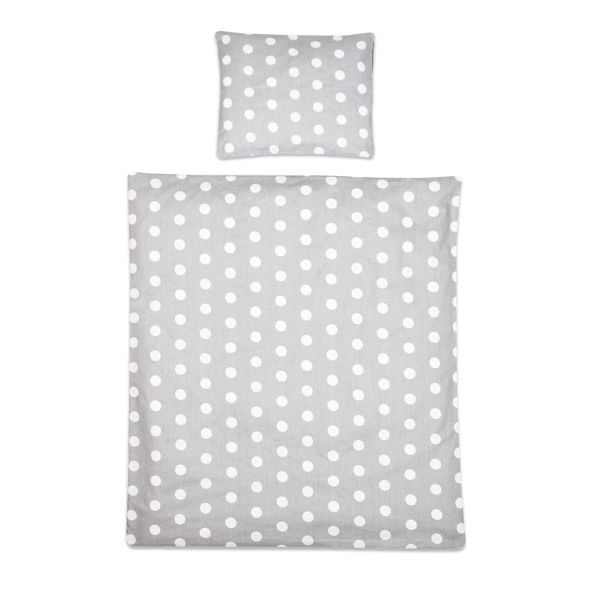 Baby Comfort 2 Piece Toddler Duvet Cover & Pillowcase 80x70 cm Set for Crib, Cradle or Pram (Polka Dots Grey)