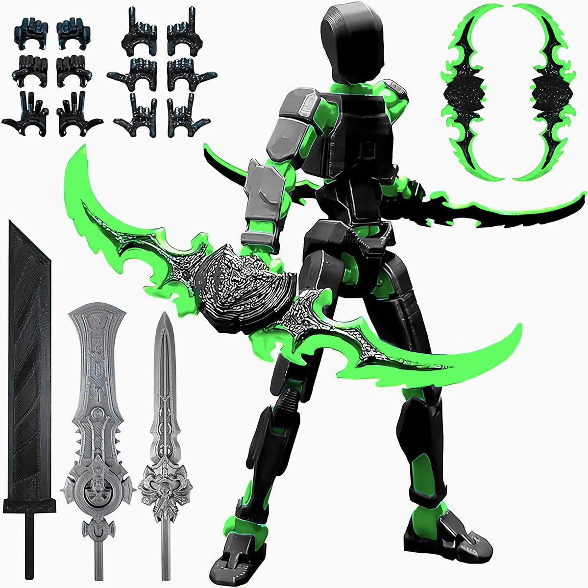 T13 (Assembly Completed) 3D Printed Action Figure,Dummy 13 Robot Action Figure, T13 Collectible Action Figure Articulated, for Collectors Desktop Decorations, muÃ±eco de acciÃ³n (Black Green)