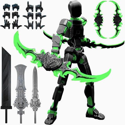 T13 (Assembly Completed) 3D Printed Action Figure,Dummy 13 Robot Action Figure, T13 Collectible Action Figure Articulated, for Collectors Desktop Decorations, muÃ±eco de acciÃ³n (Black Green)