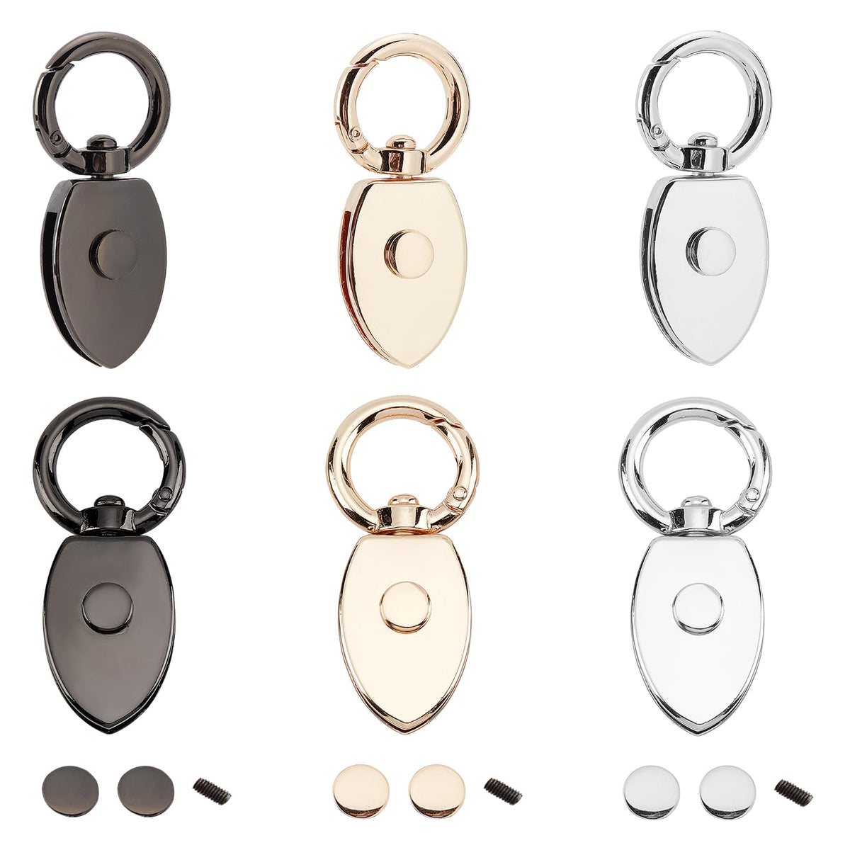 WADORN 6 Sets Metal Purse Side Connector Buckles, 3 Colors Purse Suspension Clasp Leaf Shape Handbag Chain Link Lanyard Hooks Shoulder Strap Hanging Buckles with O Ring Screws, Ring: 1 Inch