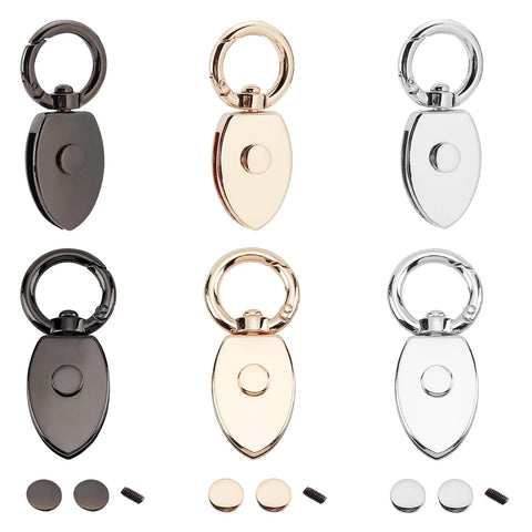 WADORN 6 Sets Metal Purse Side Connector Buckles, 3 Colors Purse Suspension Clasp Leaf Shape Handbag Chain Link Lanyard Hooks Shoulder Strap Hanging Buckles with O Ring Screws, Ring: 1 Inch