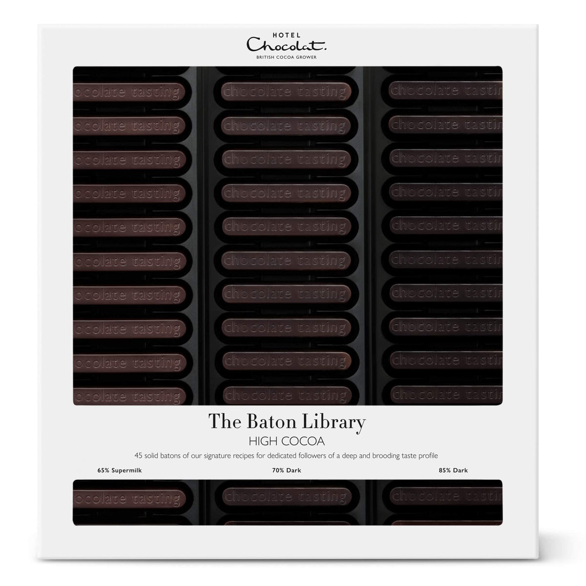 Hotel Chocolat Dark Chocolate Baton Library - 45 Chocolates, Chocolate Box, 365g