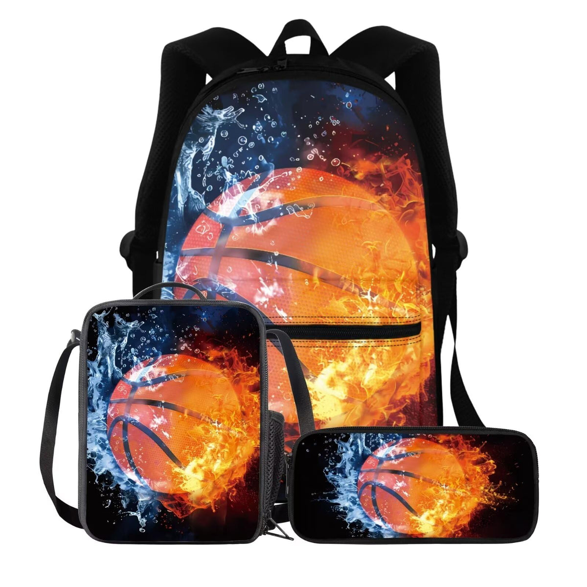 BIGCARJOB Kids Bookbags for School Bags Set 3 Pcs Basketball Backpack with Lunchbox Pencil Case for Boys 8-12 Year School Book Bags Large Travel Rucksack for Teens Adult