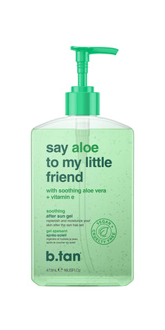 b.tan Aloe Vera Gel | Say Aloe To My Little Friend - Ultra Hydrating, Soothing After Sun Aloe Gel with Vitamin E, Leaves Skin Soft & Smooth & Prevents Icky Peeling Feeling, Paraben Free, 16 Fl
