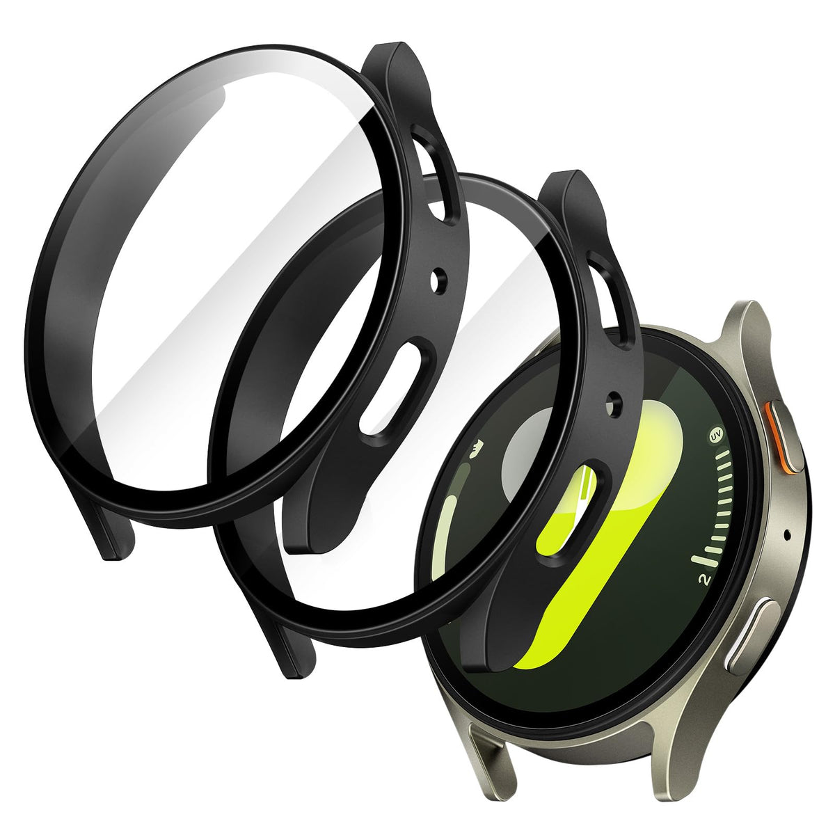 JETech Case with Screen Protector for Samsung Galaxy Watch 7 44mm, Overall Protective Cover, Built-in Tempered Glass Film High Sensitivity, 2 Pack (Black)