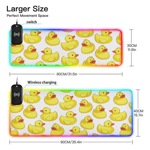 Cartoon Yellow Ducks Wireless Charging Mouse Pad for Mobile Phone Extra Large Gaming Mousepad with 13 Lighting Modes Keyboard Mat for Office Home Gaming MacBook PC Laptop Desk