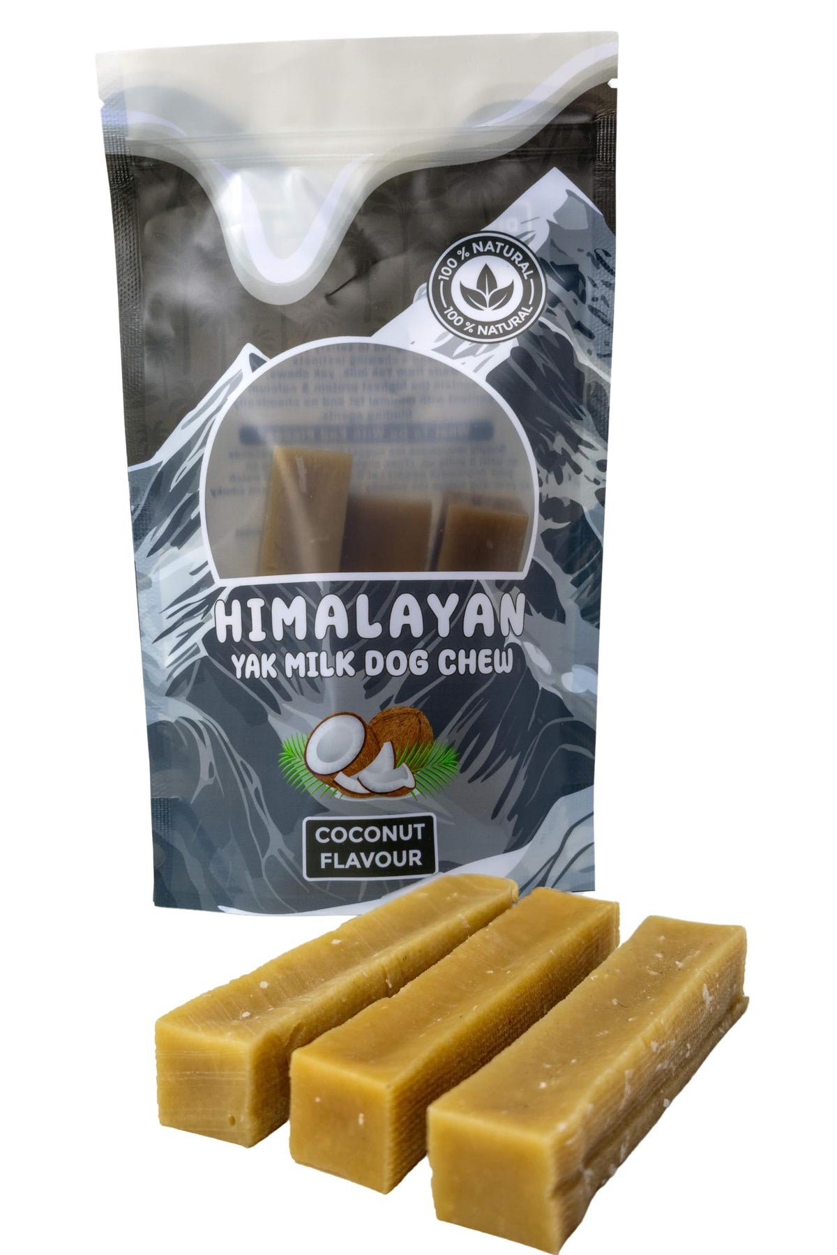 Yak Milk Dog Chew, Rich in Protein & Calcium, 100% Natural, Various Flavours (coconut medium size 70-85g (3 chews))