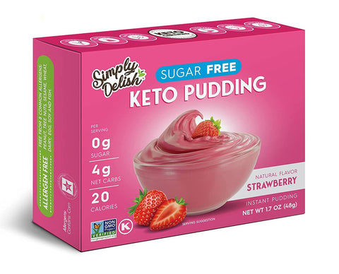 Simply Delish Instant Strawberry Pudding Mix - Plant Based Guilt Free Desserts - All Natural, Sugar Free, Non GMO, Gluten Free, Fat Free, Vegan, Keto Friendly - 1.7 Ounce (Pack of 6)
