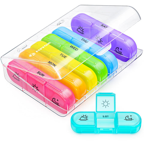 AUVON Weekly Pill Box Organiser, Portable Pill Boxes 7 Day 3 Times A Day, 7 Day Tablet Organiser with Large Separate Compartments to Hold Medication, Vitamins, Fish Oil and Supplement