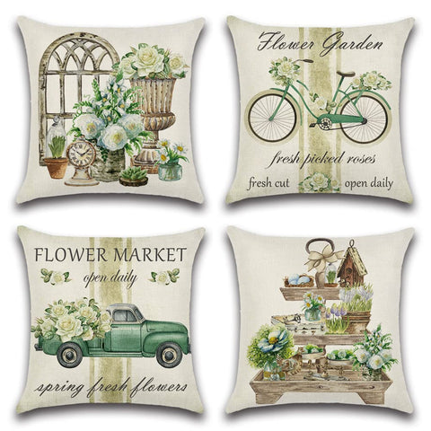 Artscope Set of 4 Waterproof Cushion Covers 45x45cm, Decorative Spring - Green Garden Throw Pillow Covers, Perfect to Outdoor Patio Garden Bench Living Room Sofa Farmhouse Decor