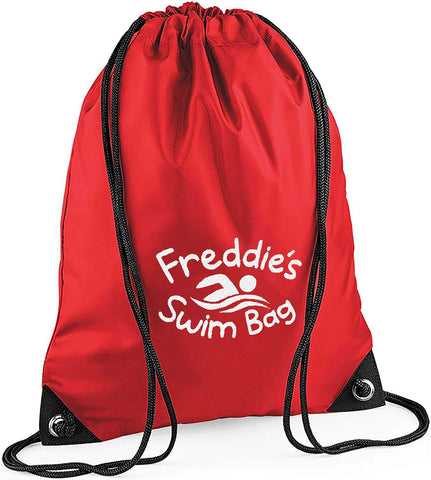 TeddyTs Personalised Swim Design School Sports PE Drawstring Swimming Bag (Red), 45cm x 33cm