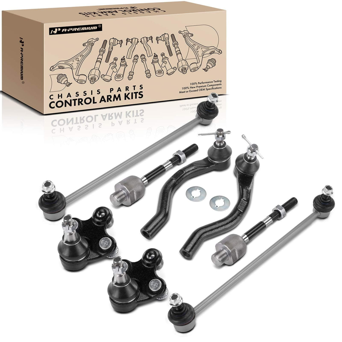 A-Premium Set of 8, Front Sway Bar Link, Inner Outer Tie Rod End, Lower Ball Joint, Compatible with Honda Civic 2012-2015 & Acura ILX 2013-2015