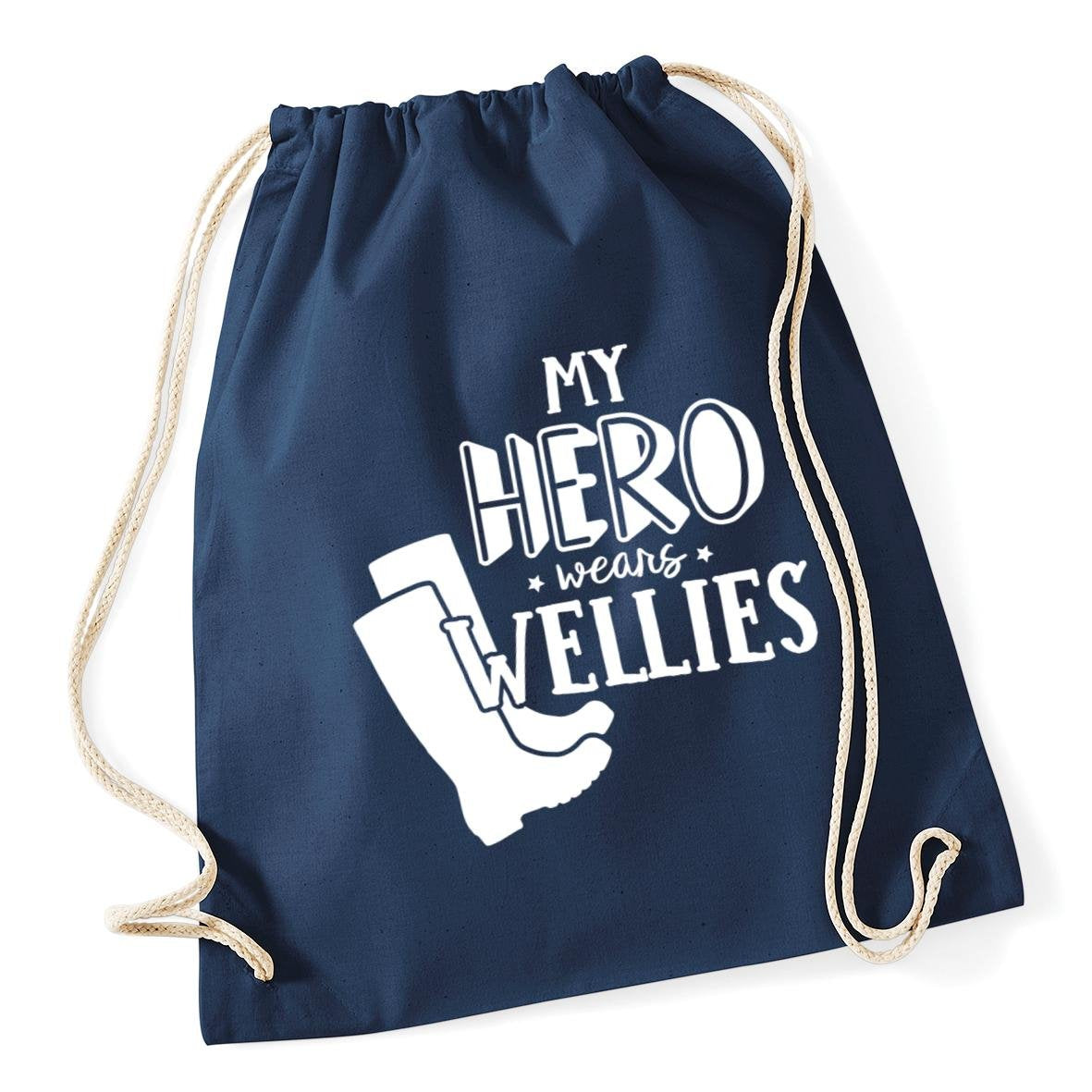 Hippowarehouse My Hero Wears Wellies Drawstring Cotton School Gym Kid Bag Sack 37cm x 46cm, 12 litres