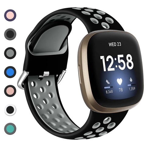 Dirrelo Strap Compatible with Fitbit Versa 3 Strap/Fitbit Versa 4 Strap/Fitbit Sense 2 Strap/Fitbit Sense Strap for Women Men, Sport Breathable Soft Silicone Wristband Replacement, L Black/Gray
