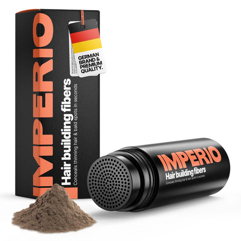 IMPERIO Scatter Hair Fibre Powder for Fuller and Thicker Hair in Seconds, Hair Bulking Shaker for an Authentic Look, 100% natural! In Premium Salon Quality 26g (medium brown)