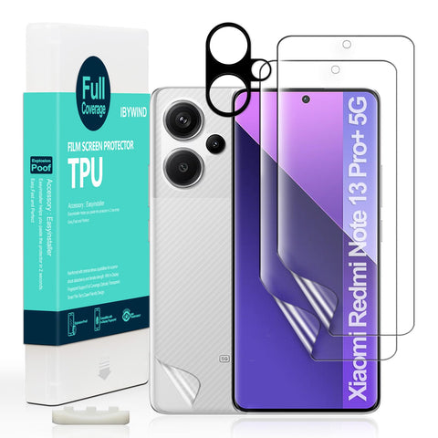 Ibywind 2 Pcs Screen Protector For Redmi Note 13 Pro+ 5G/Redmi Note 13 Pro Plus 5G 6.67",Flexible TPU Film,With 1Pc Camera Lens Protector,1Pc Back Film,Bubble Free[Easy to install]