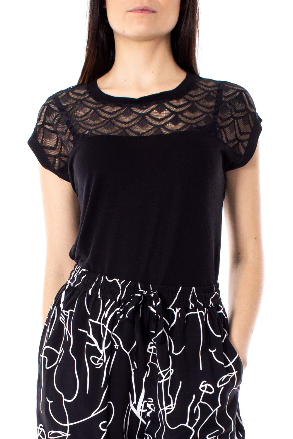 ONLY Women's onlNICOLE S/S Mix TOP NOOS T-Shirt, Black (Black), XL