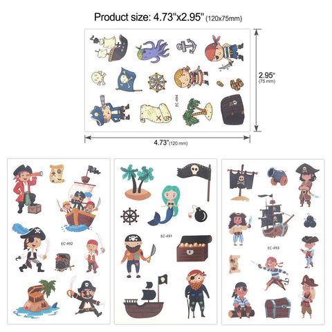 Konsait 107 Pcs Kids Tattoos Pirate Temporary Tattoos for Girls Boys Kids Party Bag Filler Children's Birthday Gift Pirate Party Supplies Favors