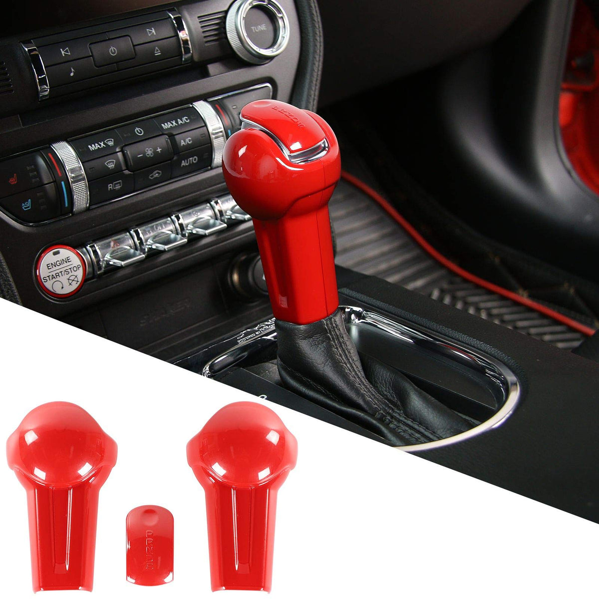 JeCar Gear Shift Knob Cover Trim for Ford Mustang 2015 2016 2017 2018 2019 2020 (Red)