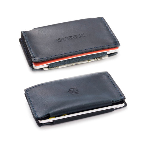 VBAX Elastic Wallet - Small Minimalists Slim Front Pocket Credit Card Holder for Men & Women (Dark Blue, Genuine Soft leather)