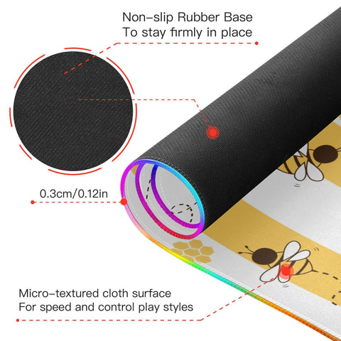 Bee Honey Stripe Wireless Charging Mouse Pad for Mobile Phone Extra Large Gaming Mousepad with 13 Lighting Modes Extended Desk Mat for Office Home Gaming MacBook PC Laptop Desk