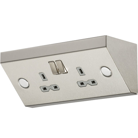 Knightsbridge SKR008 13A 2G Mounting DP Switched Socket - Stainless Steel with Grey Insert, Silver