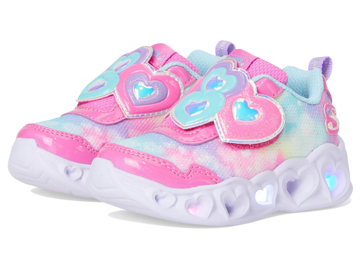 Skechers Kids Girls Heart Lights Sneaker, Pink/Turquoise, 8 Toddler