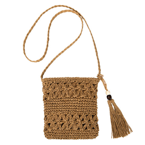 Aucuu Straw Bag for Women, Summer Beach Straw Bag with Tassel, Weave Handmade Single Crossbody Bag with Zipper, Bohemian Shoulder Purse for Summer Beach Travel