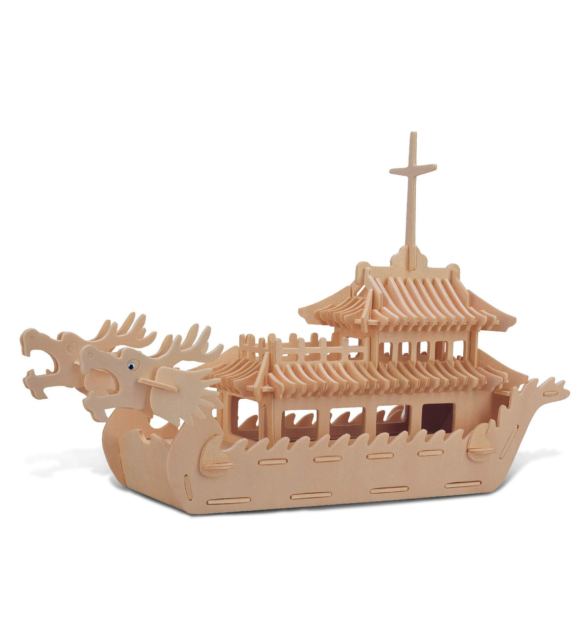 Puzzled 3D Puzzle Dragon Boat Wood Craft Construction Model Kit, Fun Unique & Educational DIY Wooden Toy Assemble Model Unfinished Crafting Hobby Puzzle to Build & Paint for Decoration 141 Pieces Pack