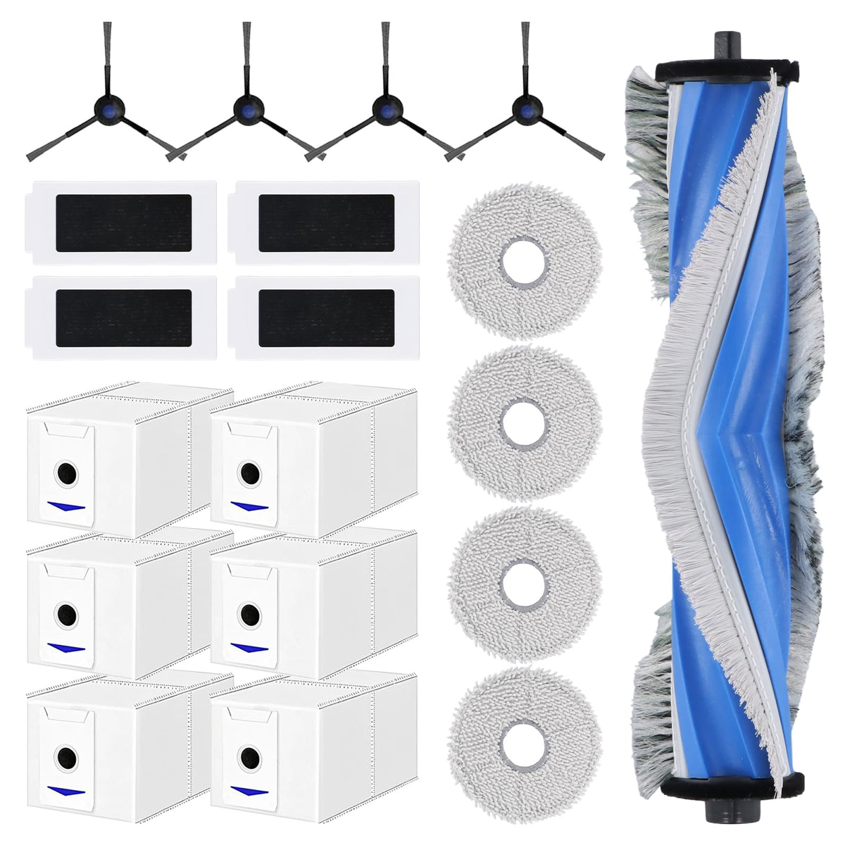 Focenat 19PCS Replacement Accessories Set for Ecovacs Deebot T30 PRO Omni Robot Vacuum Cleaner, 1 x Main Brush, 4 x Filters, 6 x Dust Bags, 4 x Mop Pads, 4 x Side Brushes