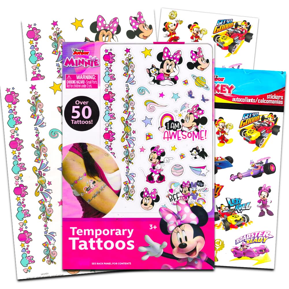 Disney Minnie Mouse Tattoos Party Favor Set - 50 Disney Temporary Tattoos Featuring Minnie Mouse, Mickey Mouse, Daisy Duck and More with Stickers and Album