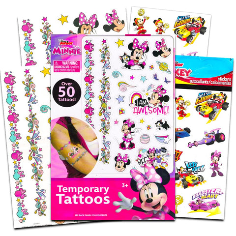 Disney Minnie Mouse Tattoos Party Favor Set - 50 Disney Temporary Tattoos Featuring Minnie Mouse, Mickey Mouse, Daisy Duck and More with Stickers and Album