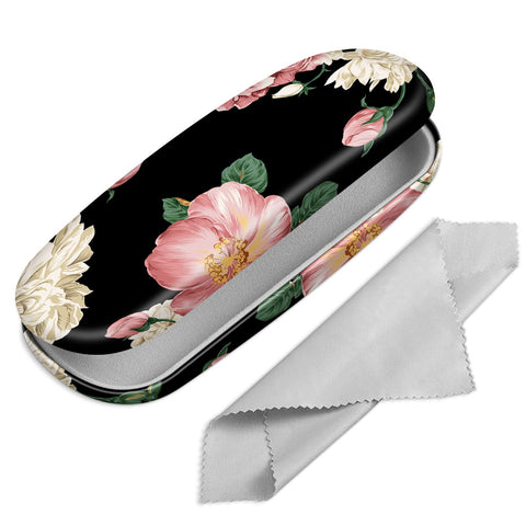 Fintie Hard Shell Eyeglasses Case, Portable Protective Glasses Cover Eyeglass Holder Box with Cleaning Cloth for Men Women, Black Flower Festival