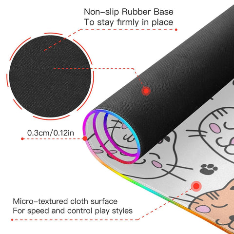 Cute Cat Animal Wireless Charging Mouse Pad for Mobile Phone Extra Large Gaming Mousepad with 13 Lighting Modes Extended Desk Mat for Gaming MacBook PC Laptop Desk Office Home
