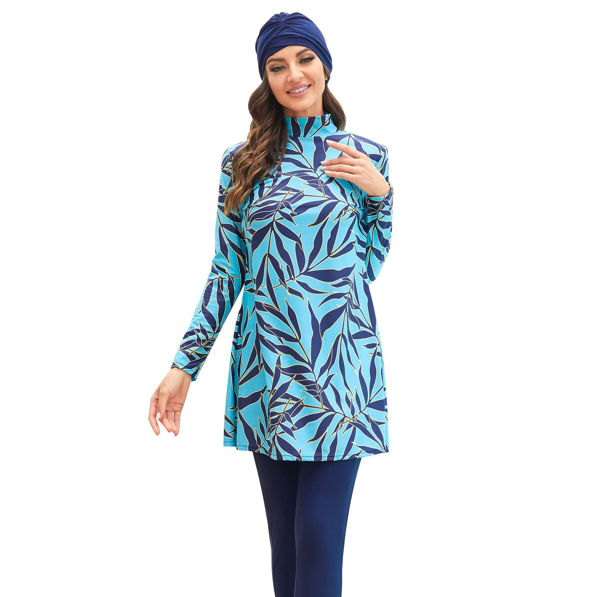 Modest Swimsuit for Women Islamic Long Sleeve Bathing Suit Full Body Muslin Burkini Swimwear Conservative Rash Guard Set with Swim Hijab Adult Surfing Full Coverage Swimsuit Light Blue (3PCS) S