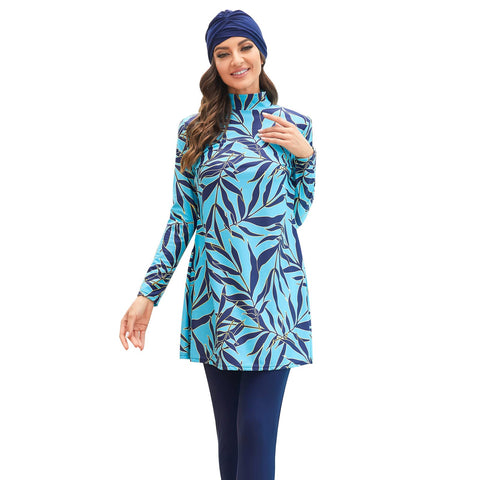 Modest Swimsuit for Women Islamic Long Sleeve Bathing Suit Full Body Muslin Burkini Swimwear Conservative Rash Guard Set with Swim Hijab Adult Surfing Full Coverage Swimsuit Light Blue (3PCS) S