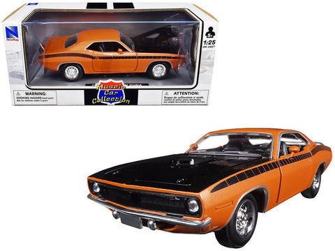 New Ray 71875 1970 Plymouth Cuda Orange with Black 1/24 Diecast Model Car