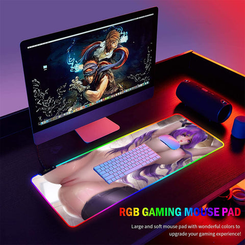 Mouse Pads Sexy Anime Girl Gaming Large RGB Mouse Pad Computer Gaming Gamer Desk LED Backlit Keyboard Table Mat Sexy Butt Breasts Chest 24 inch x12 inch