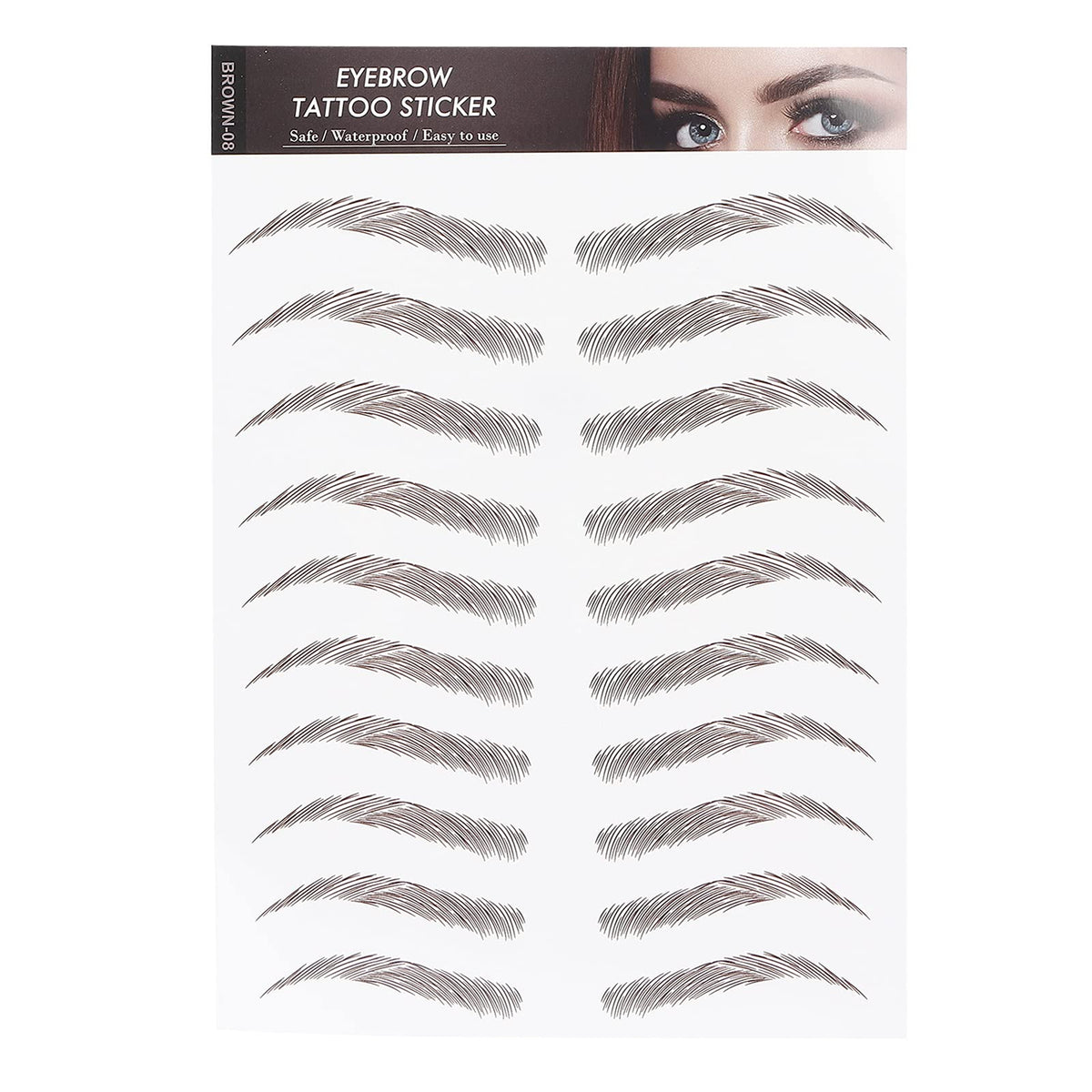 and Lifelike Eyebrow Sticker, Professional Waterproof Eyebrow Tattoo Sticker, Women Eyebrow Transfer Sticker for One-time Use(BROWN-08)