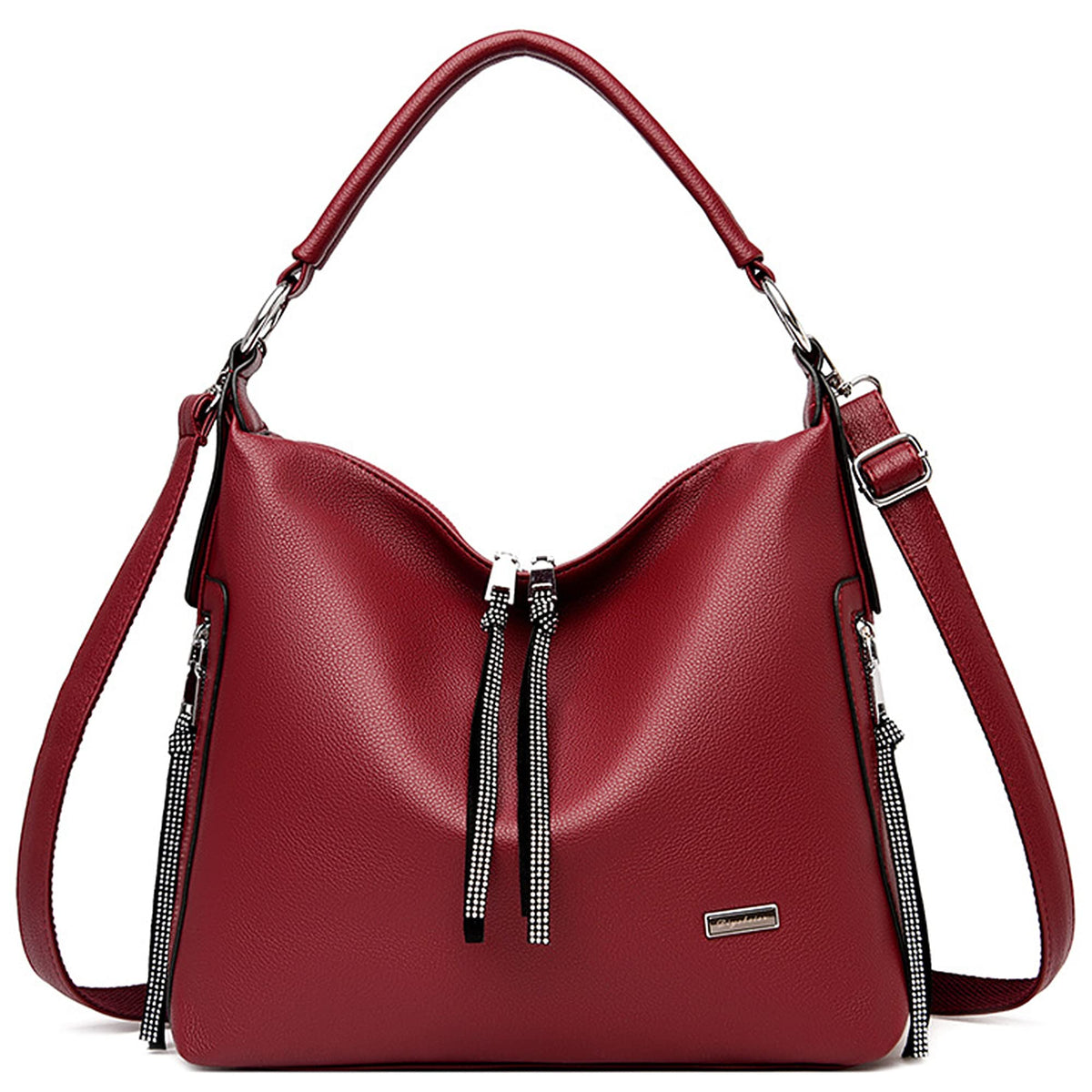 VARLIVOO Fashion Women Handbag Diamond Tassel Shoulder Bag Ladies Tote Bag Messenger Bag Work Travel Waterproof PU Leather Red