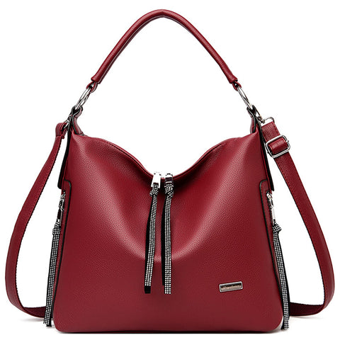 VARLIVOO Fashion Women Handbag Diamond Tassel Shoulder Bag Ladies Tote Bag Messenger Bag Work Travel Waterproof PU Leather Red