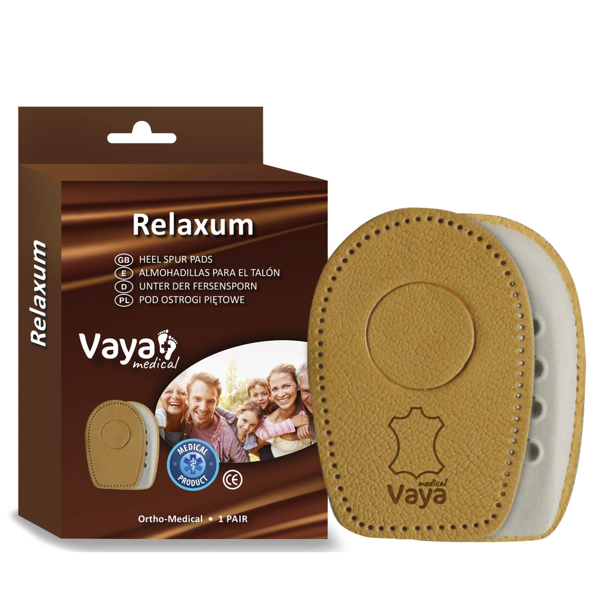 Vaya Relaxum Orthopedic Heel Cushions Heel Spurs Inserts Heel Pads Insoles for Women and Men Leather Insole Size 41-43 Size 7-9