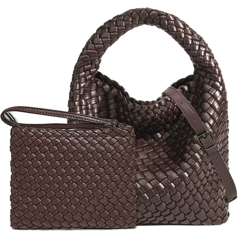 Handmade Woven Shoulder Bags for Women Cute Hobo Tote Handbag Mini Clutch Purse with Magnetic Buckle Crossbody Phone Bag (Coffee)