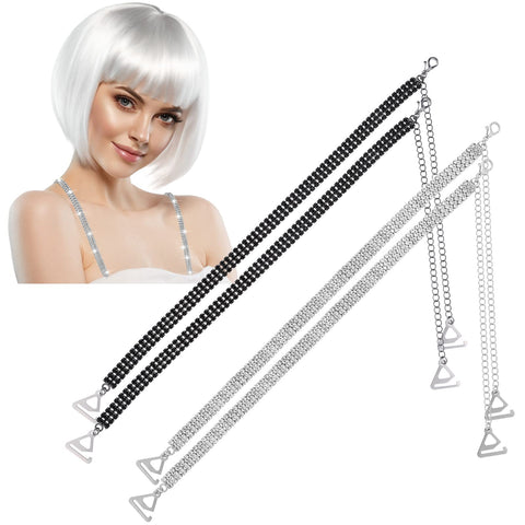 2Pairs Rhinestone Bra Strap Adjustable Rhinestone Invisible Shoulder Strap Women's Non-Slip Bra Belt for Bra Tops Dress (Three Rows Rhinestone)