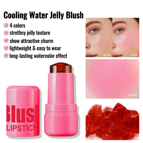 Erinde Cooling Water Jelly Tint Blush Stick, Sheer Lip & Cheek Stain, Buildable Watercolor Finish, Multi-Use Jelly Tinted Lip Blush Makeup Stick, Waterproof Long-lasting Matte Jelly Blush Stick