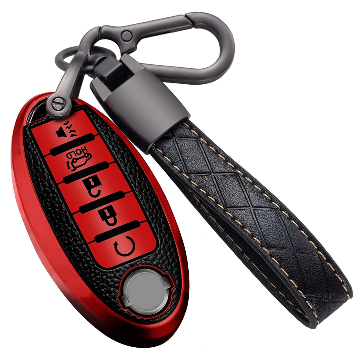Key Fob Cover for Nissan with Keychain Accessories, Premium Soft TPU Full Protection Key Case for Altima Rogue Sentra Maxima Armada Pathfinder Murano, for Infiniti 5-Buttons Smart Key Shells (Red)