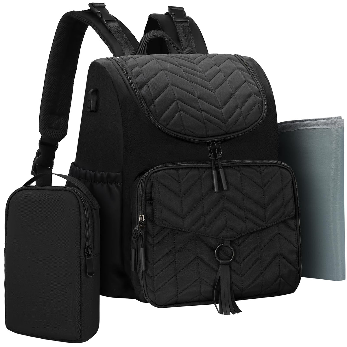 LASUK Diaper Bag Backpack, Water Resistant Travel Diaper Backpack with Washable Changing Pad, Pacifier Case, Stroller Strap, Black, S, Classic