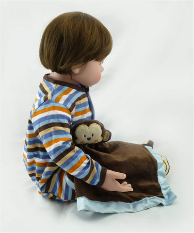 iCradle Angelbaby Reborn Dolls Toddler Boy 24 inch Soft Silicone Real Looking Cute Short Brown Hair New Born Baby Reborn Child Toys for Ages 3+